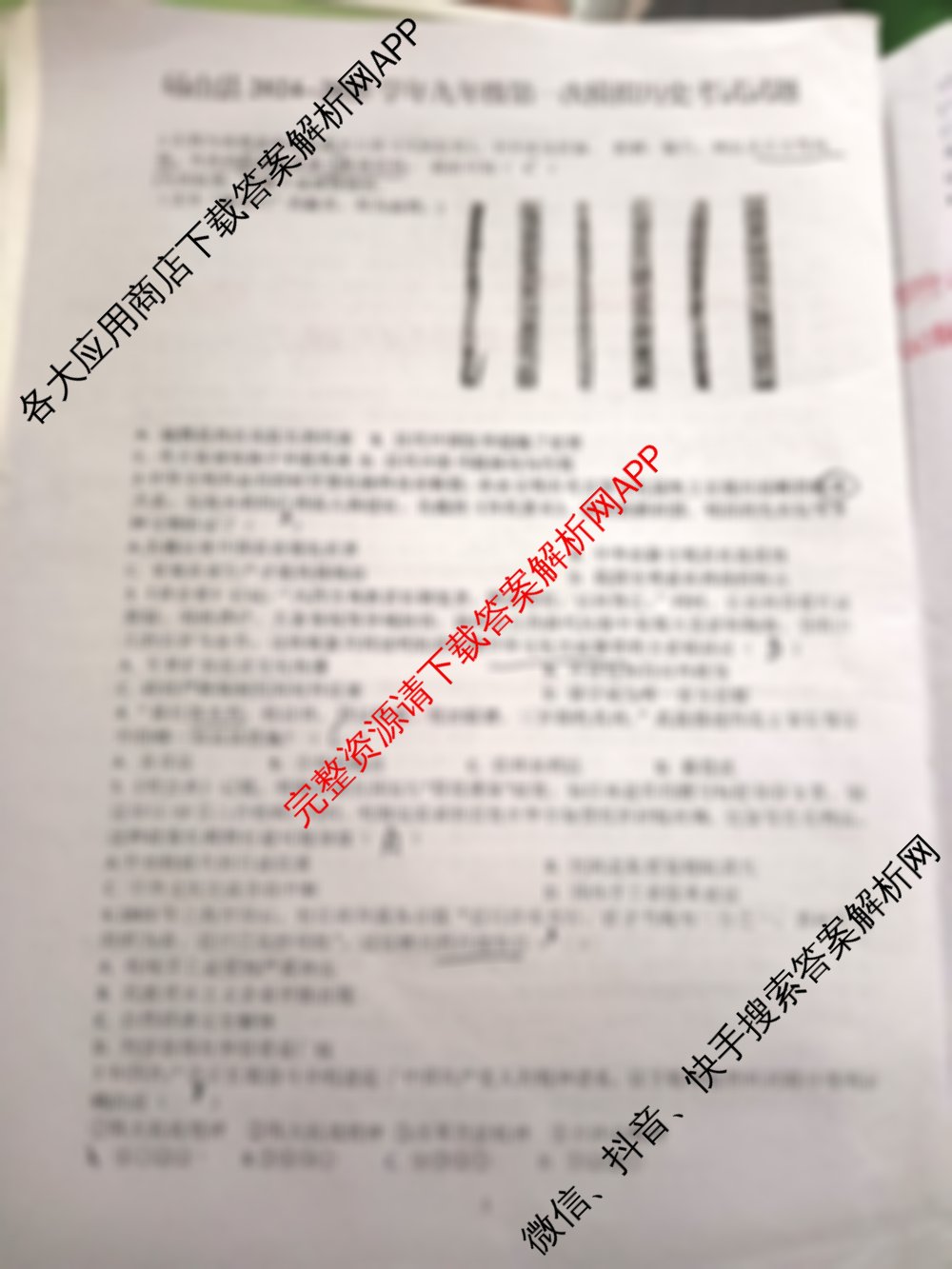 安徽省2025砀山县九年级第一次模拟考试（含英语、物理、数学等）历史试题