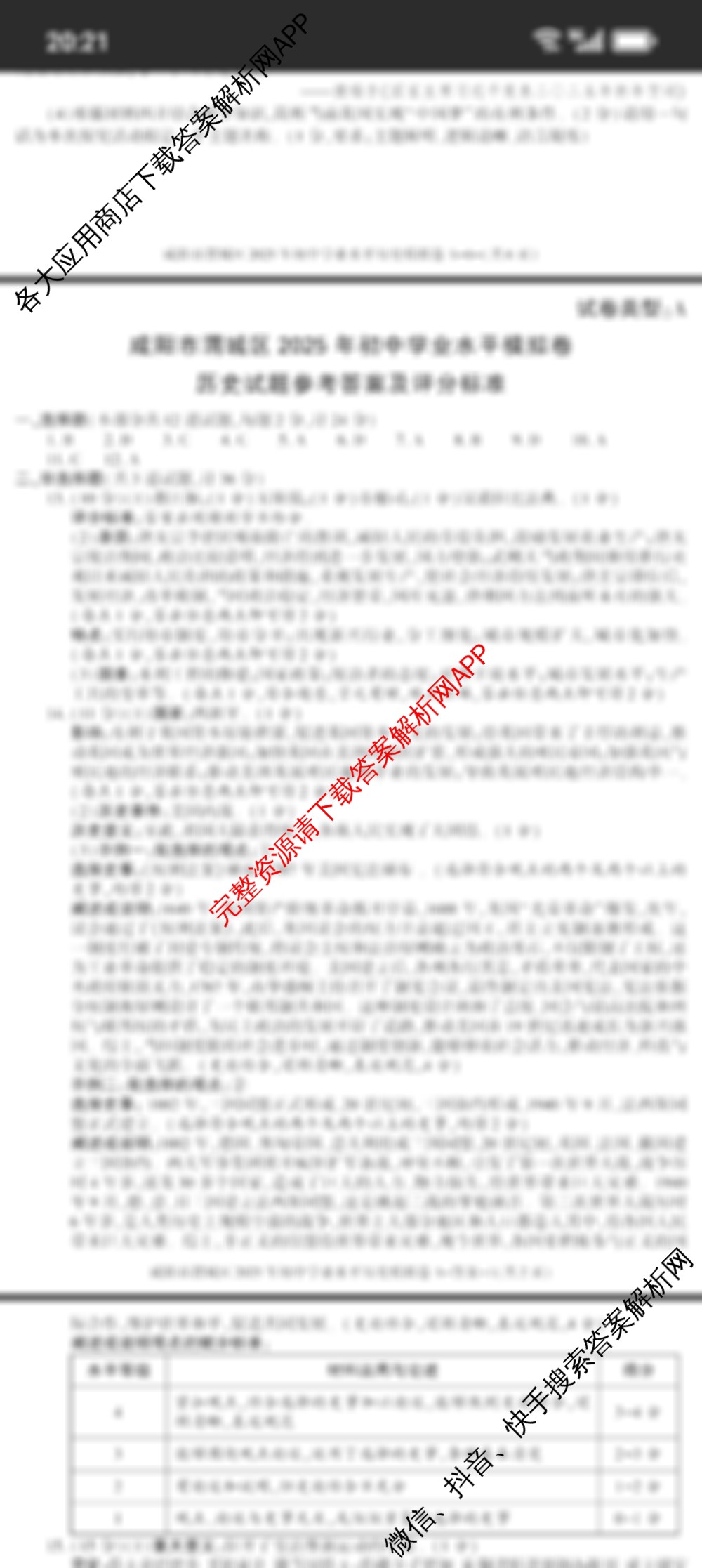 陕西省咸阳市渭城区2025年初中学业水平模拟卷试卷及答案汇总（含英语 物理 历史等7份）历史答案