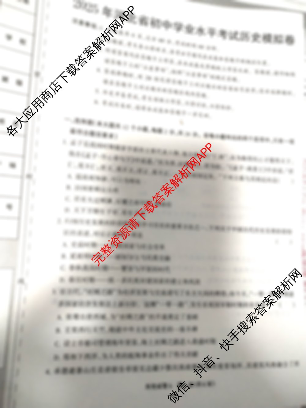 2025年河北省初中学业水平考试模拟卷(b)各科答案及试卷（含数学、物理、语文等7份）历史试题