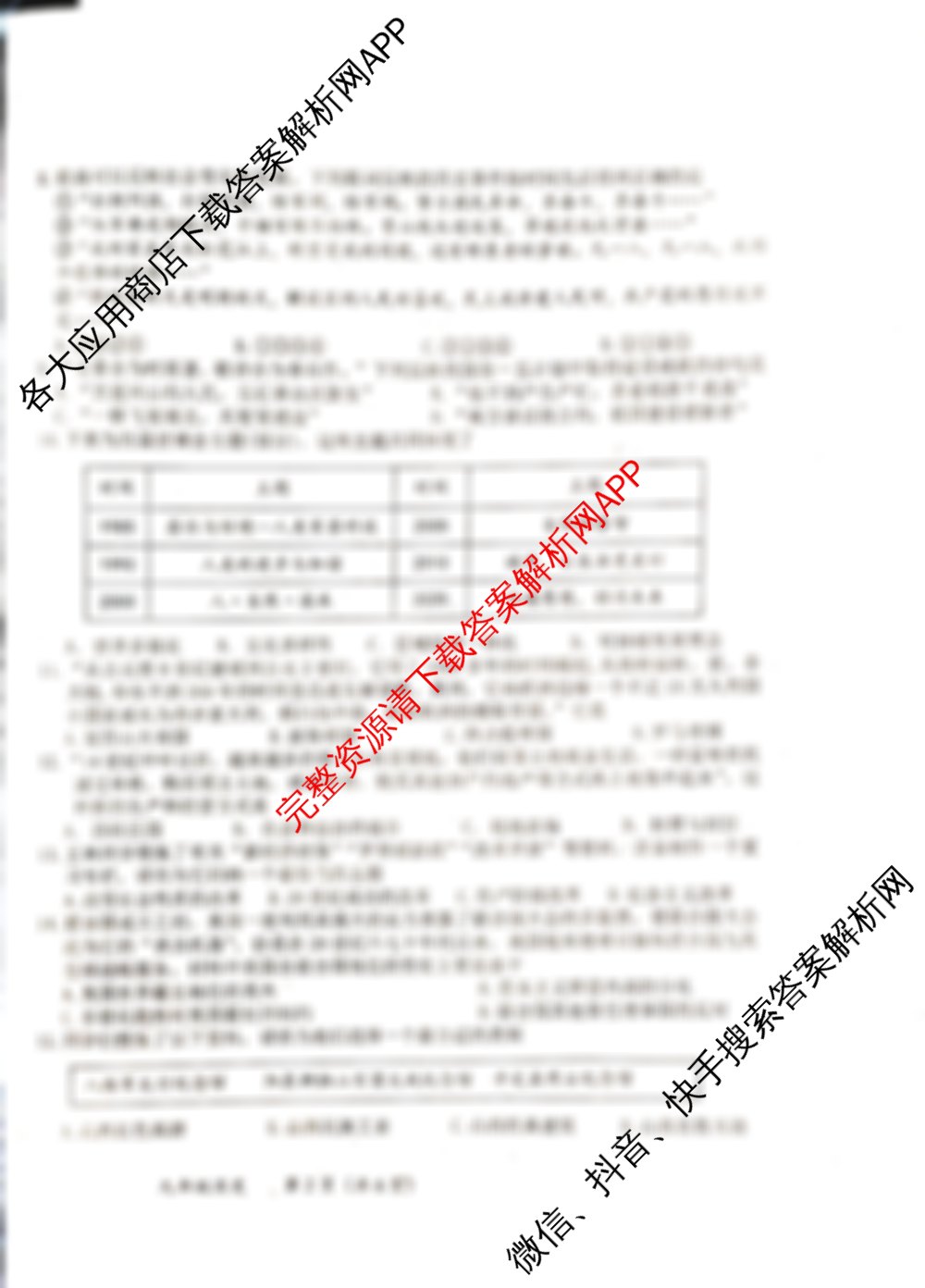 山西省定县2025年中考适应性训练试题(6月)试卷及答案汇总（含化学、物理、语文等7份）历史试题