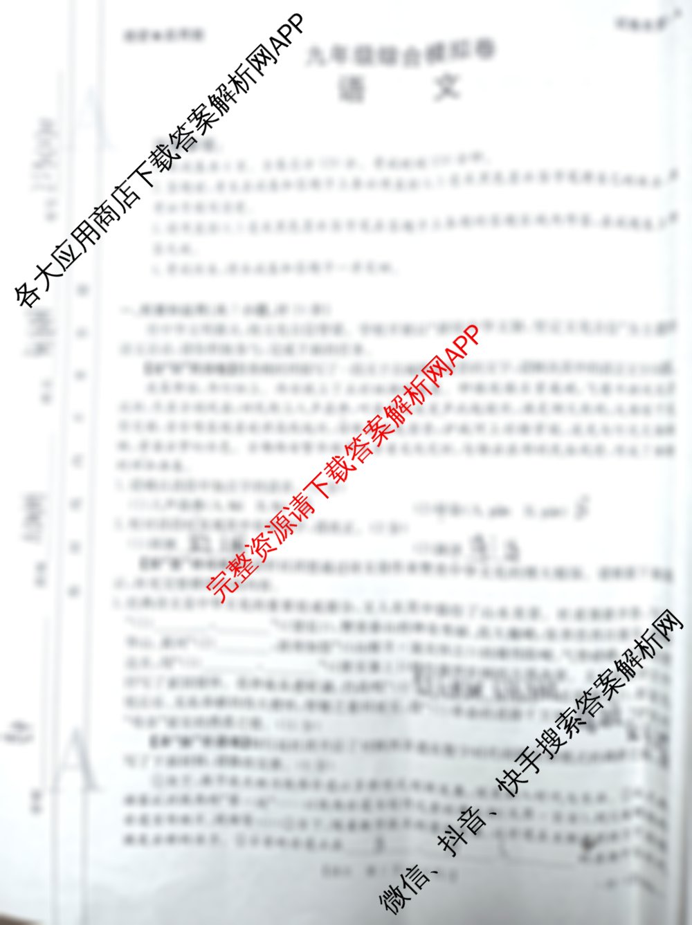 陕西省2024-2025九年级综合模拟卷(CZ128c)（7科全）语文试题