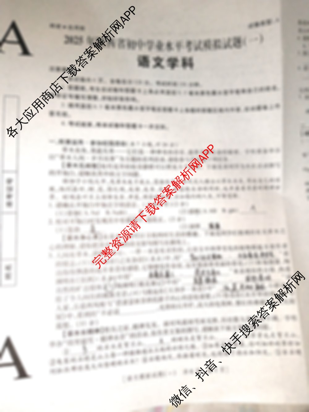 益卷2025年陕西省初中学业水平考试模拟试题(一)[试卷类型A]试卷及答案汇总（含语文 道德与法治 物理等7份）语文试题