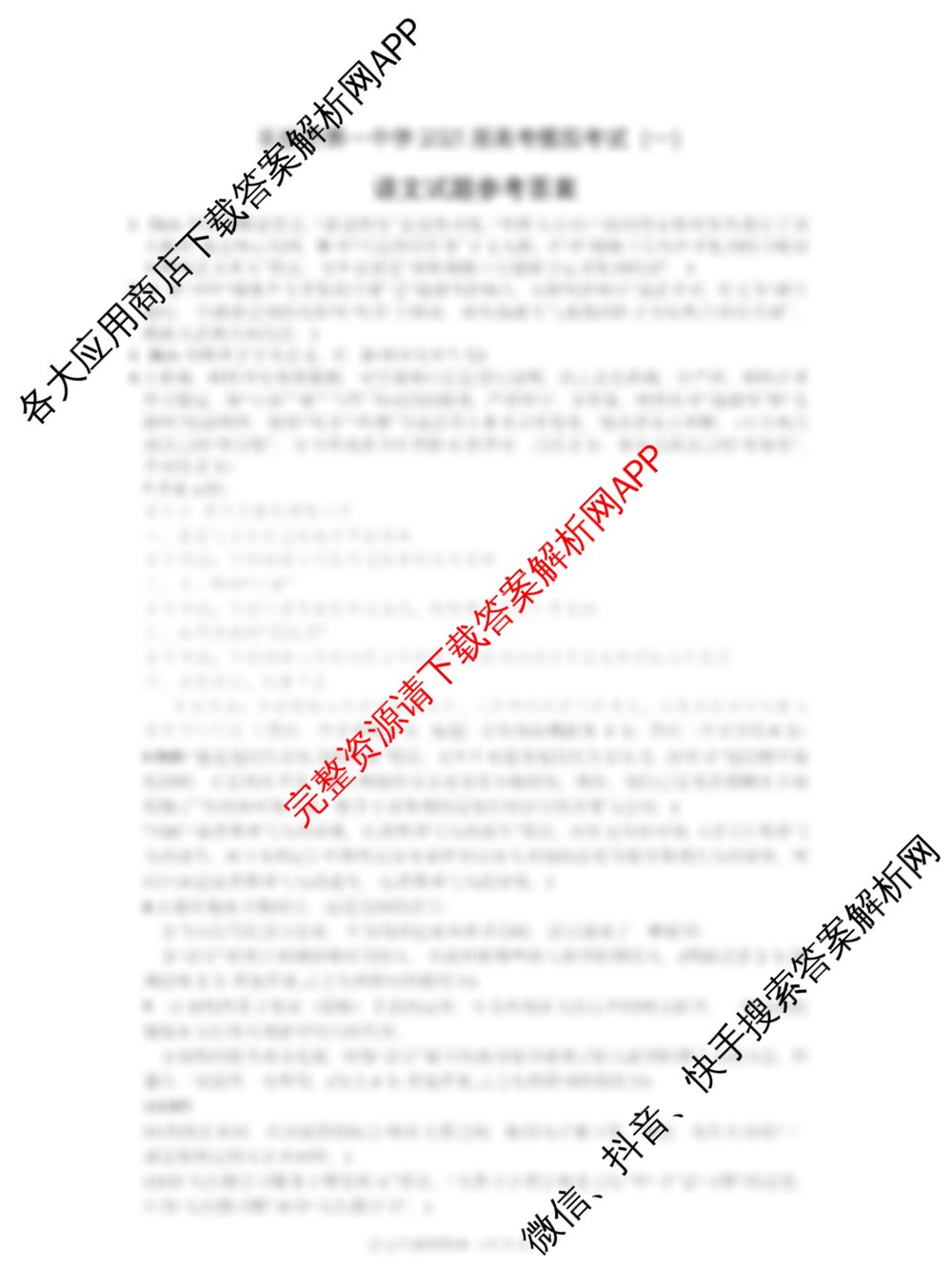 长沙市第一中学2025届高考模拟考试(一)试卷及答案汇总(已更新化学 历史 物理等9份)语文答案