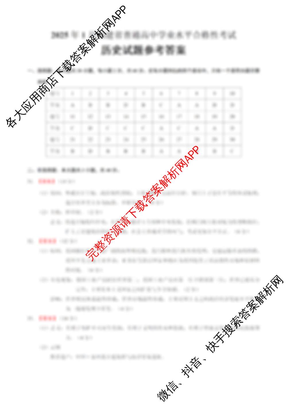 2026年1月福建省省普通高中学业水合格性考试各科答案及试卷(已更新历史、数学、英语等10份)历史答案