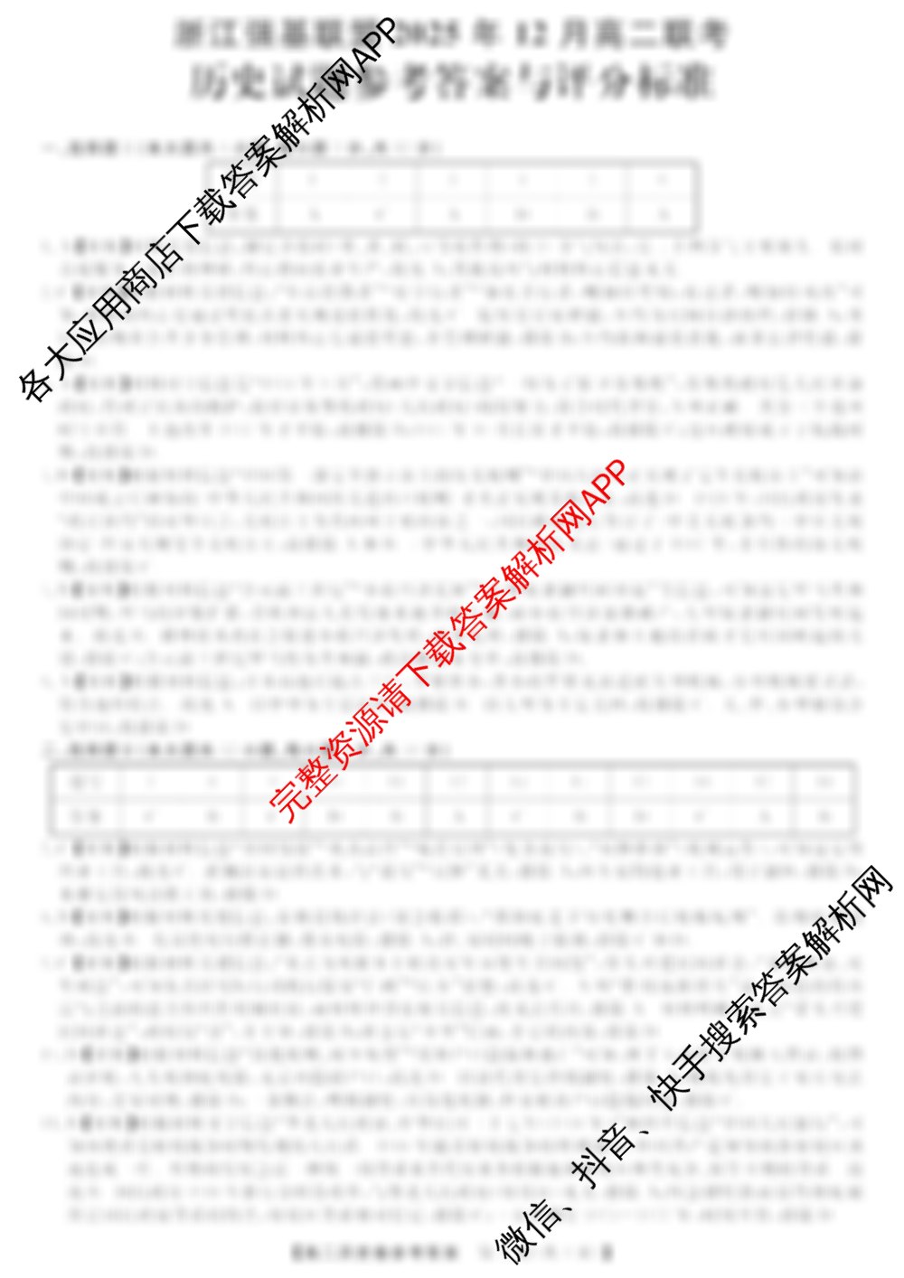 浙江强基联盟2025年12月高二联考试卷及答案汇总（含语文、化学、技术等11份）历史答案